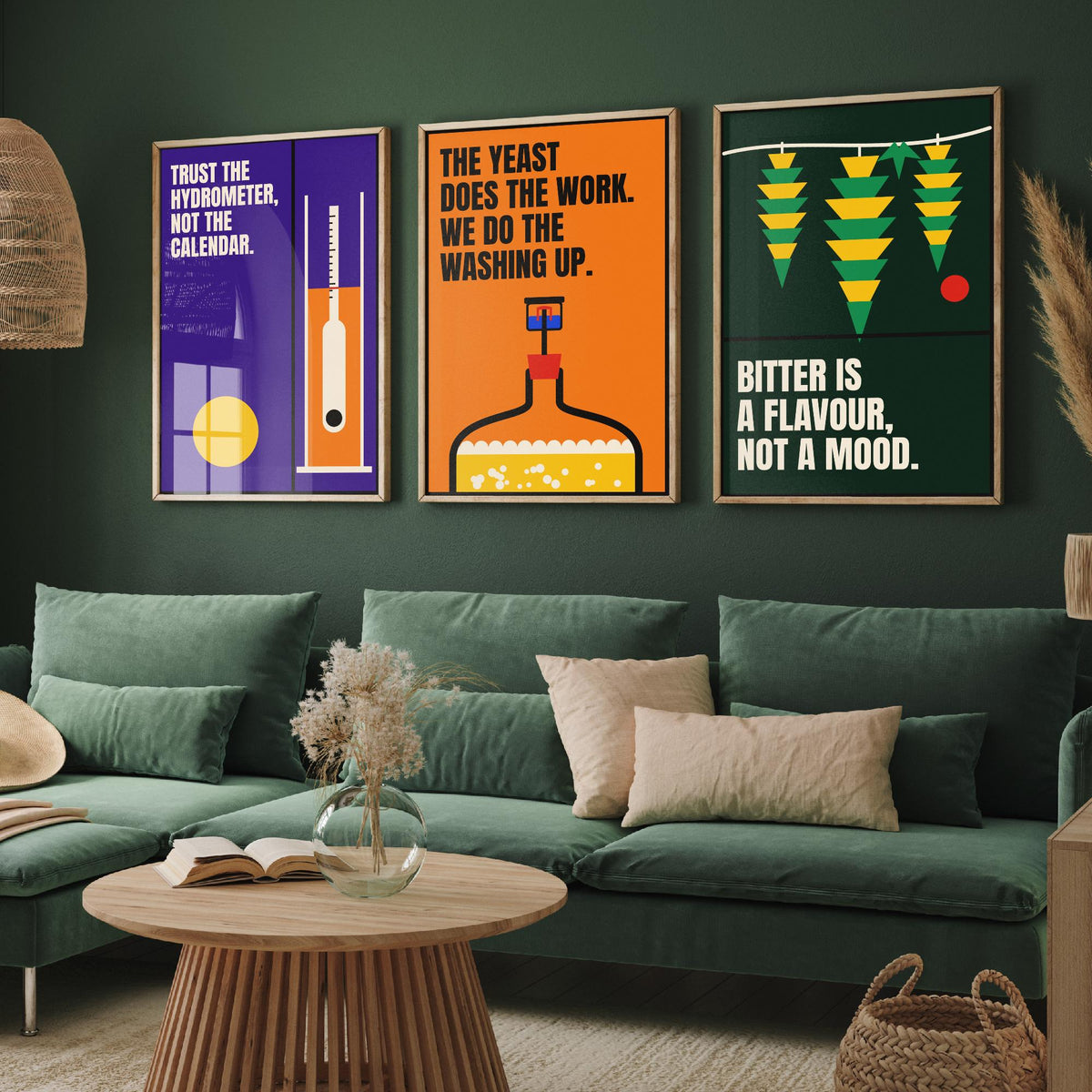 Home Brewing Quotes Set of Three Art Prints - 3 Bauhaus Beer Brewer Posters - Minimalist Kitchen Wall Art Illustration V1