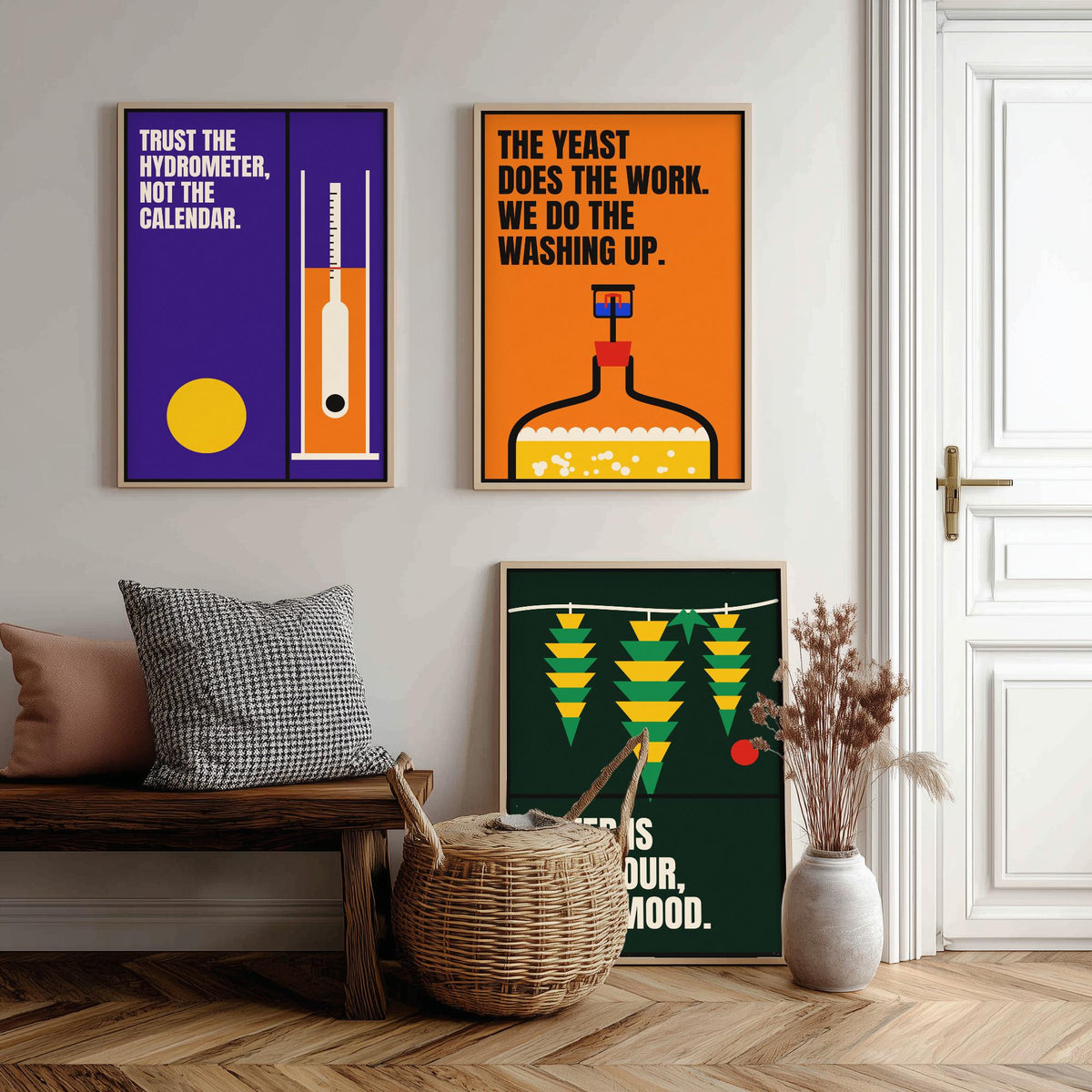 Home Brewing Quotes Set of Three Art Prints - 3 Bauhaus Beer Brewer Posters - Minimalist Kitchen Wall Art Illustration V1