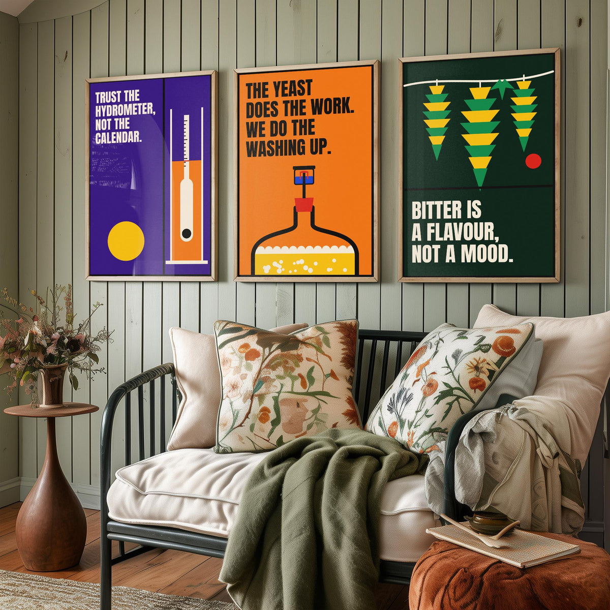 Home Brewing Quotes Set of Three Art Prints - 3 Bauhaus Beer Brewer Posters - Minimalist Kitchen Wall Art Illustration V1