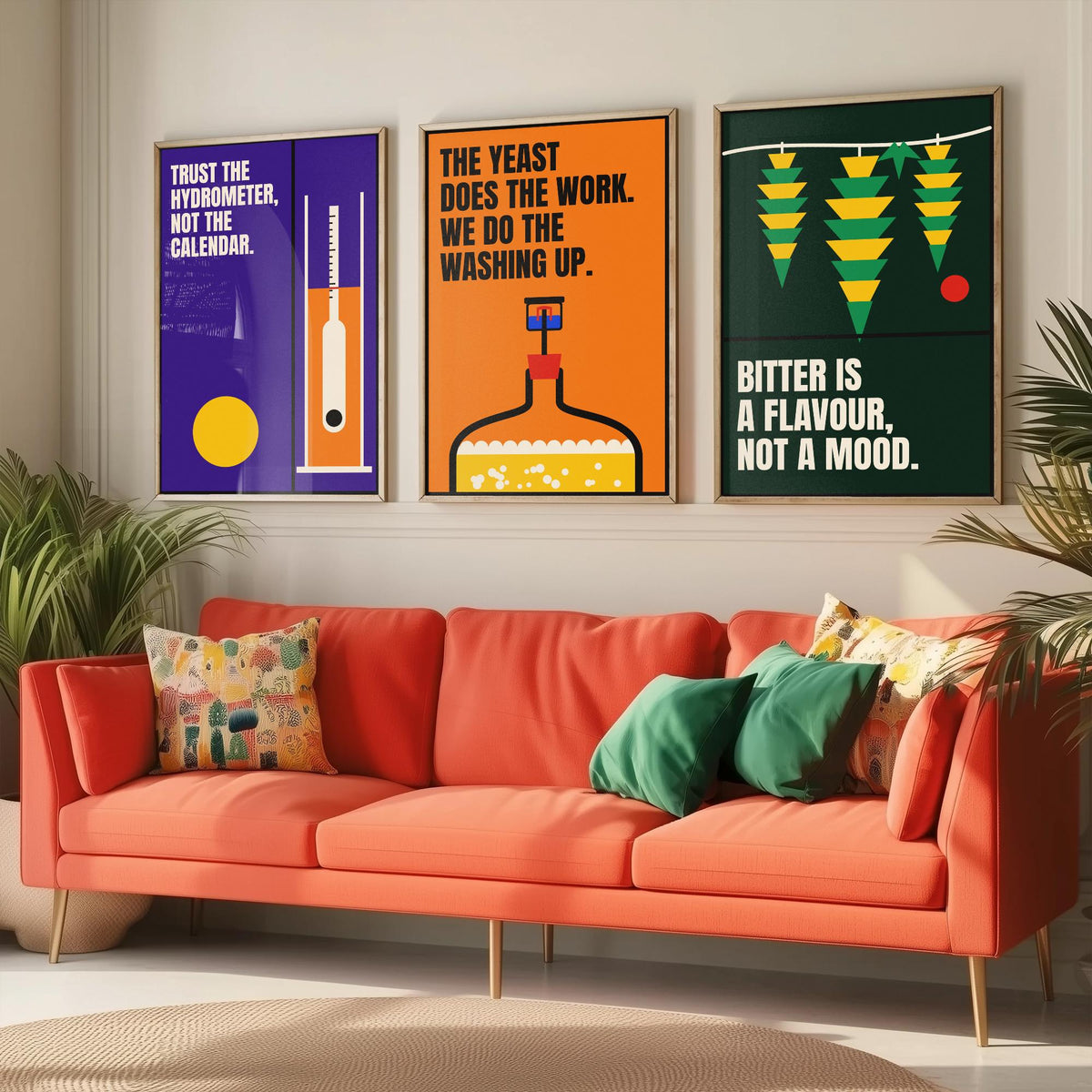 Home Brewing Quotes Set of Three Art Prints - 3 Bauhaus Beer Brewer Posters - Minimalist Kitchen Wall Art Illustration V1