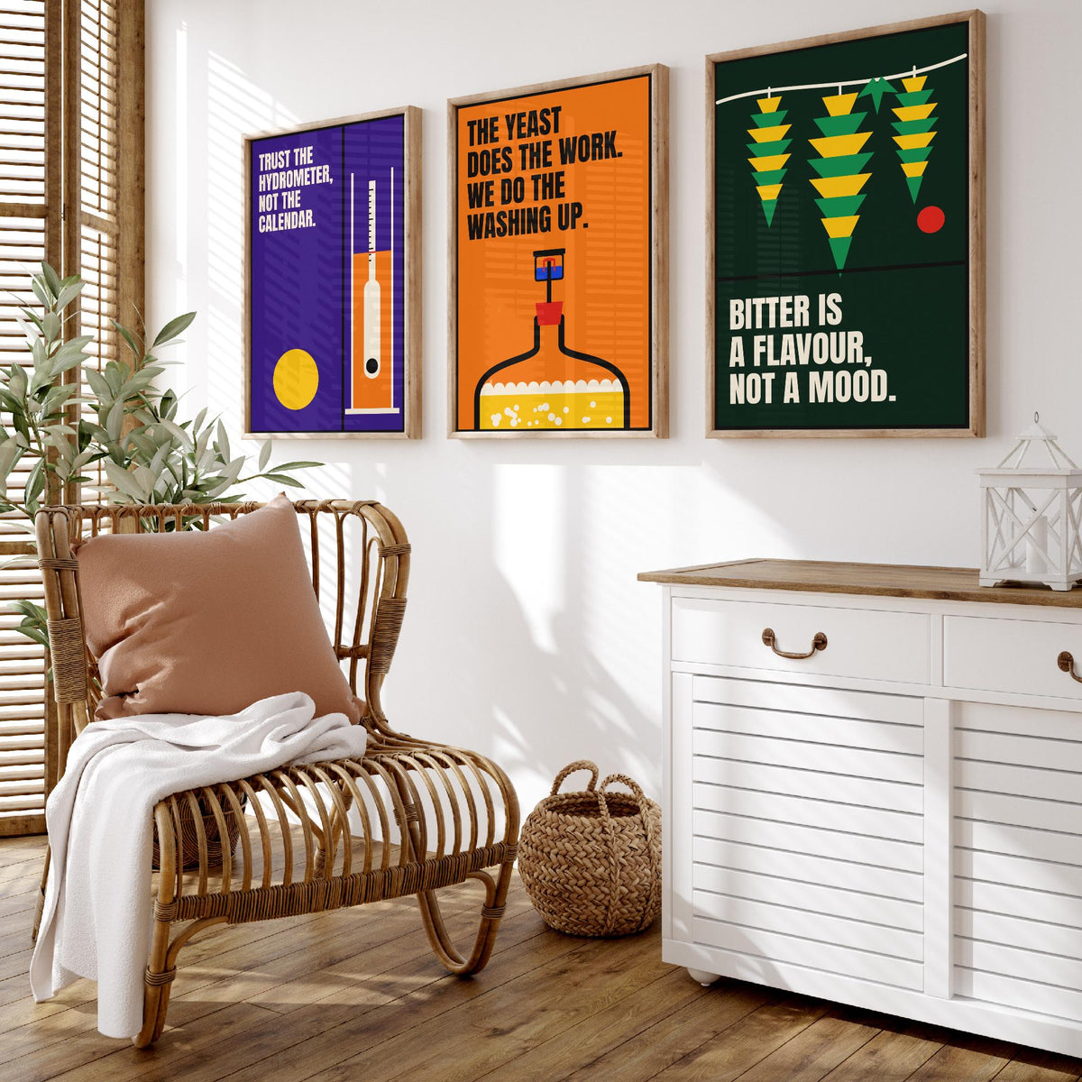 Home Brewing Quotes Set of Three Art Prints - 3 Bauhaus Beer Brewer Posters - Minimalist Kitchen Wall Art Illustration V1