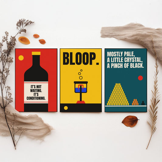 Home Brewing Quotes Set of Three Art Prints - 3 Retro Bauhaus Beer Brewer Posters - Minimalist Kitchen Wall Art Illustration V2