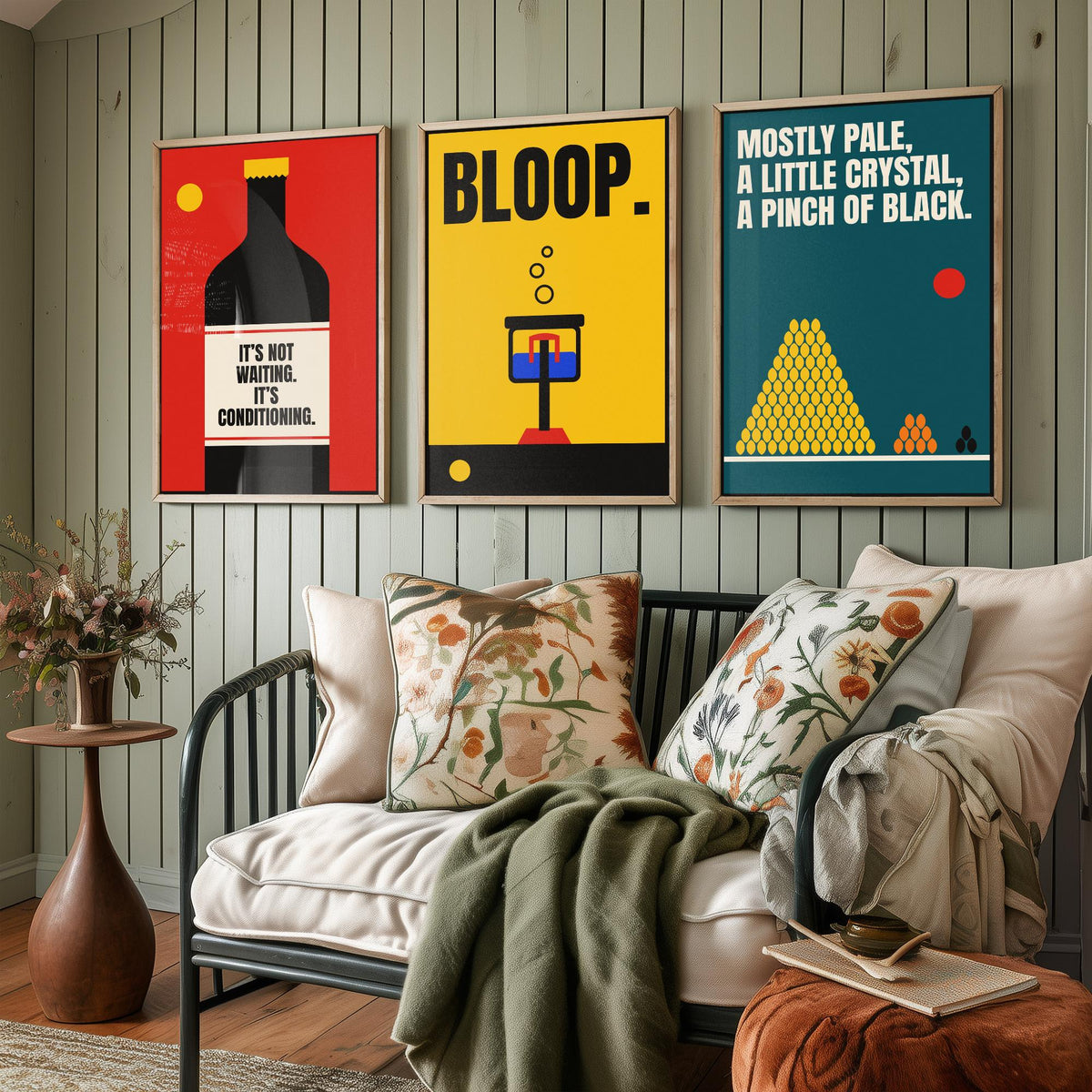 Home Brewing Quotes Set of Three Art Prints - 3 Retro Bauhaus Beer Brewer Posters - Minimalist Kitchen Wall Art Illustration V2