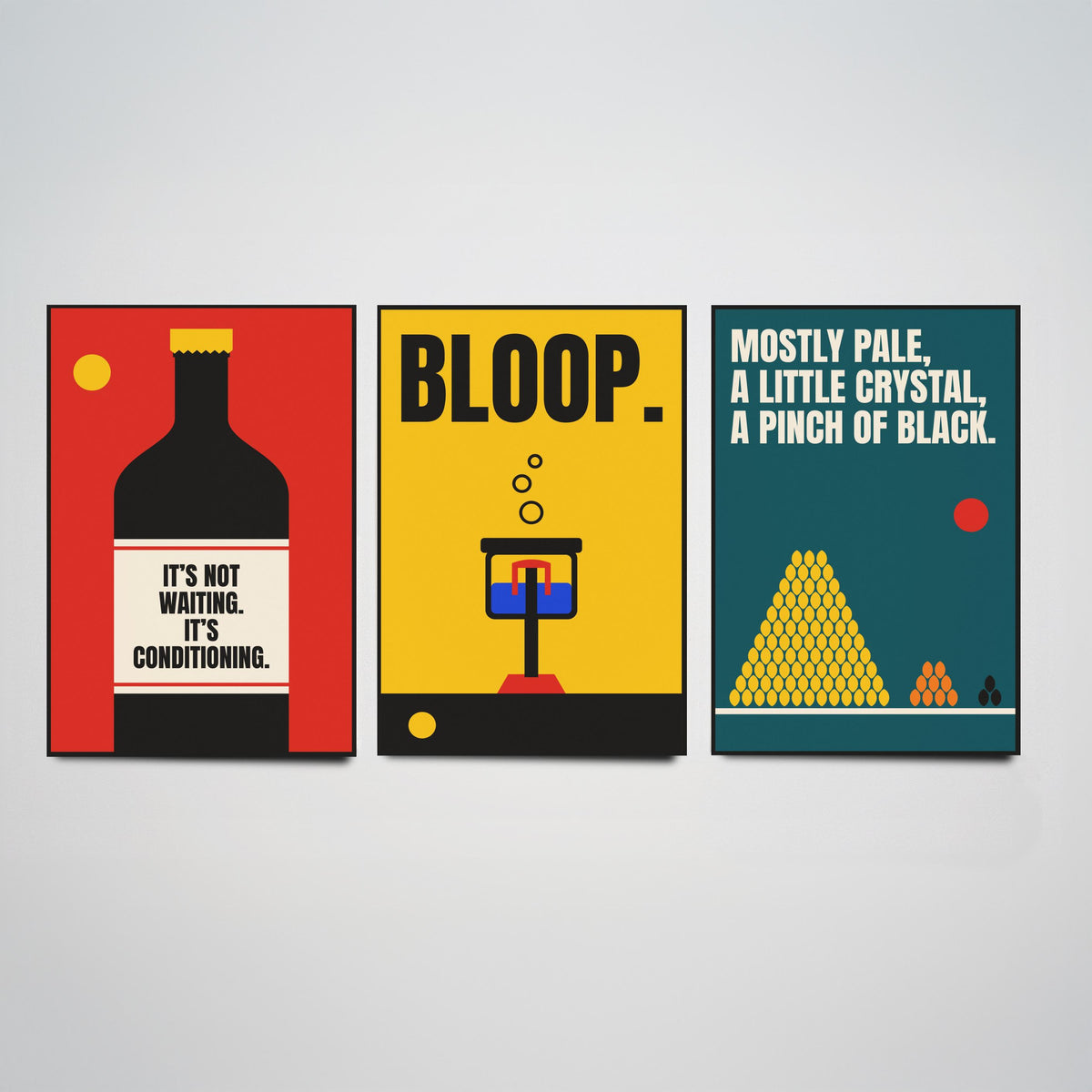 Home Brewing Quotes Set of Three Art Prints - 3 Retro Bauhaus Beer Brewer Posters - Minimalist Kitchen Wall Art Illustration V2