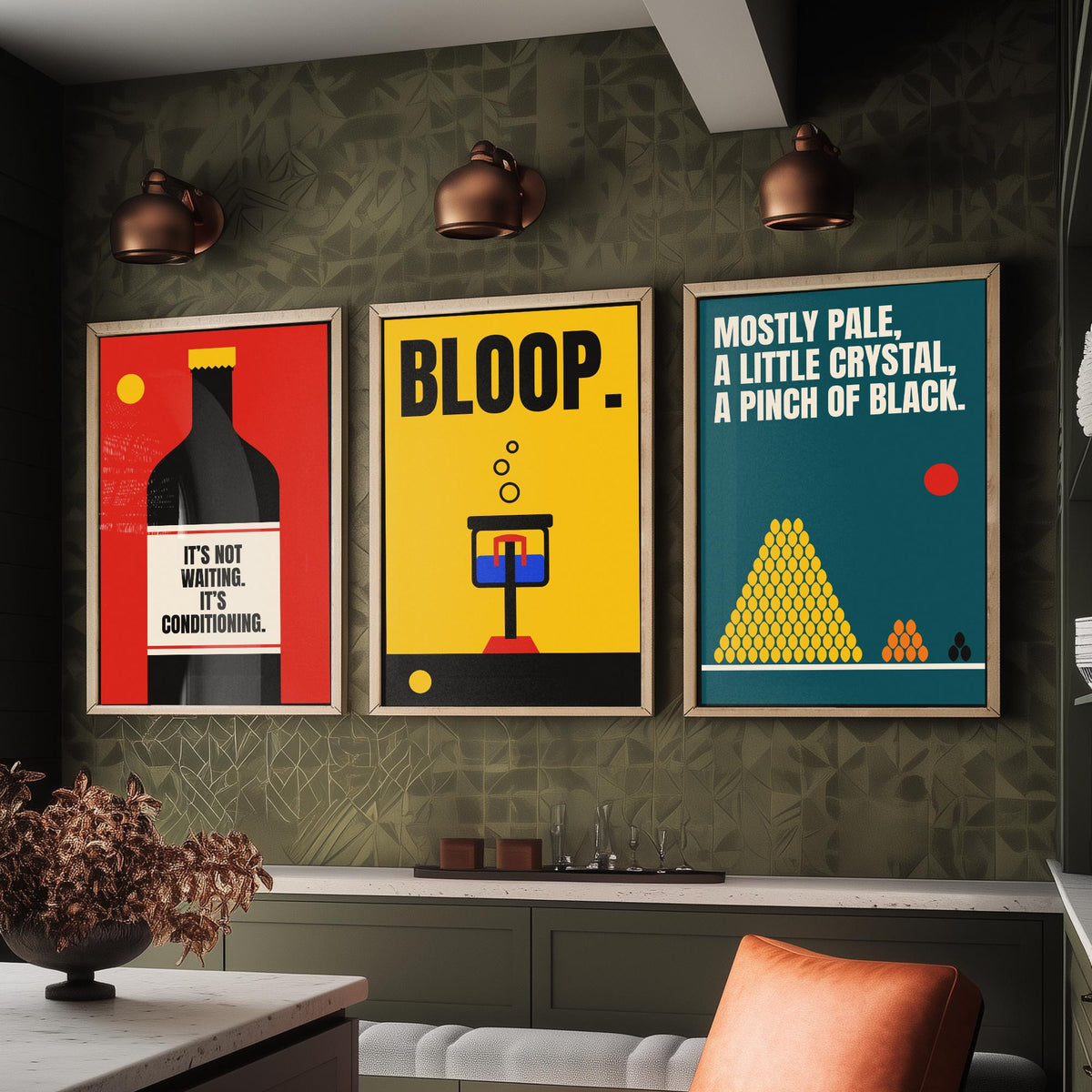Home Brewing Quotes Set of Three Art Prints - 3 Retro Bauhaus Beer Brewer Posters - Minimalist Kitchen Wall Art Illustration V2