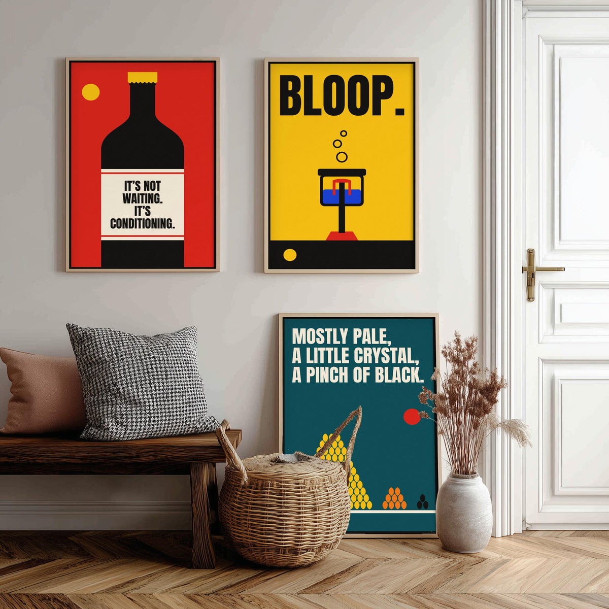 Home Brewing Quotes Set of Three Art Prints - 3 Retro Bauhaus Beer Brewer Posters - Minimalist Kitchen Wall Art Illustration V2