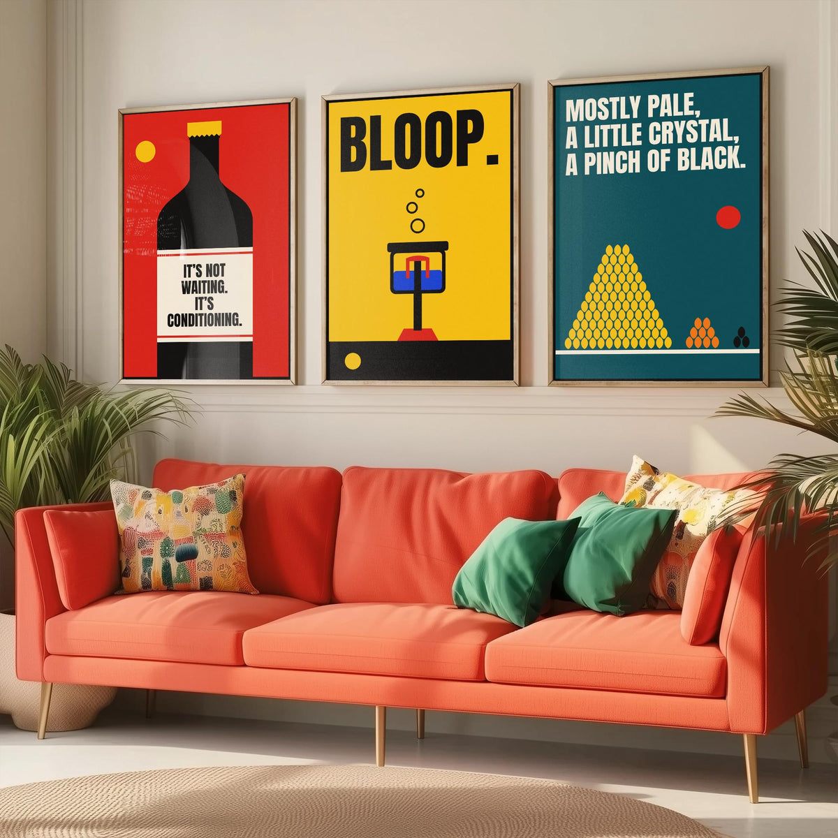 Home Brewing Quotes Set of Three Art Prints - 3 Retro Bauhaus Beer Brewer Posters - Minimalist Kitchen Wall Art Illustration V2