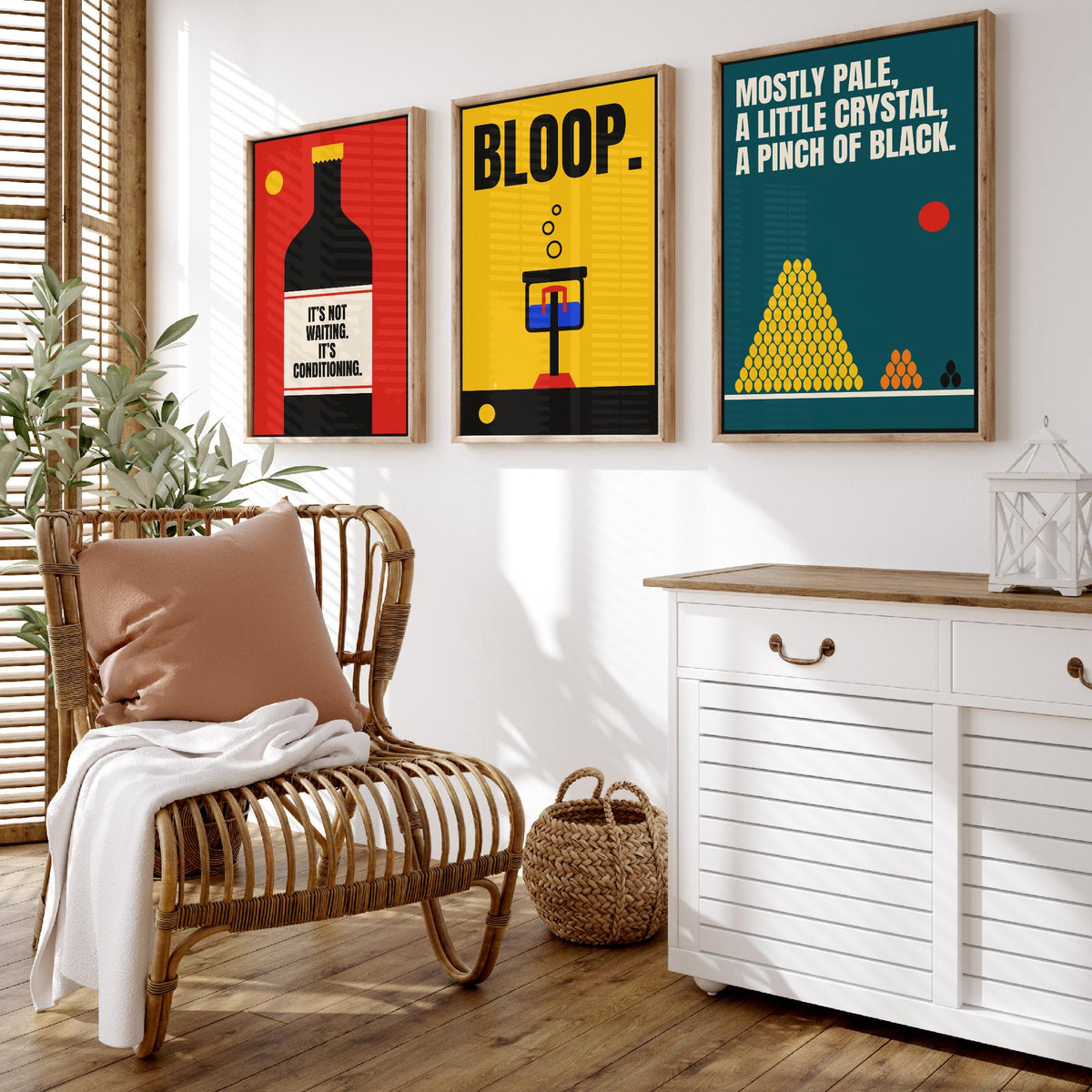 Home Brewing Quotes Set of Three Art Prints - 3 Retro Bauhaus Beer Brewer Posters - Minimalist Kitchen Wall Art Illustration V2