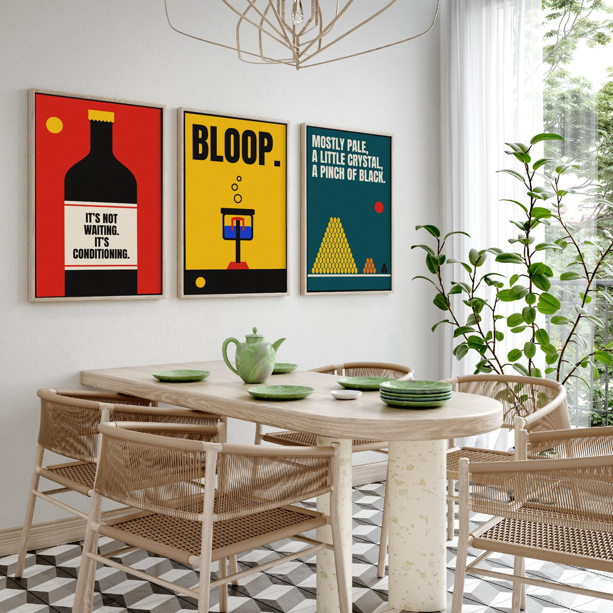 Home Brewing Quotes Set of Three Art Prints - 3 Retro Bauhaus Beer Brewer Posters - Minimalist Kitchen Wall Art Illustration V2