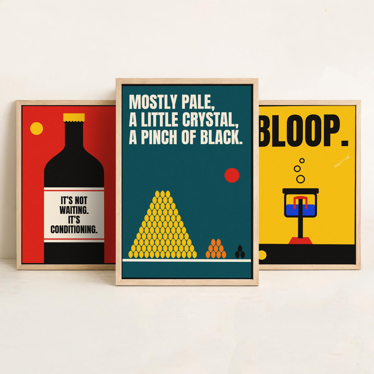 Home Brewing Quotes Set of Three Art Prints - 3 Retro Bauhaus Beer Brewer Posters - Minimalist Kitchen Wall Art Illustration V2
