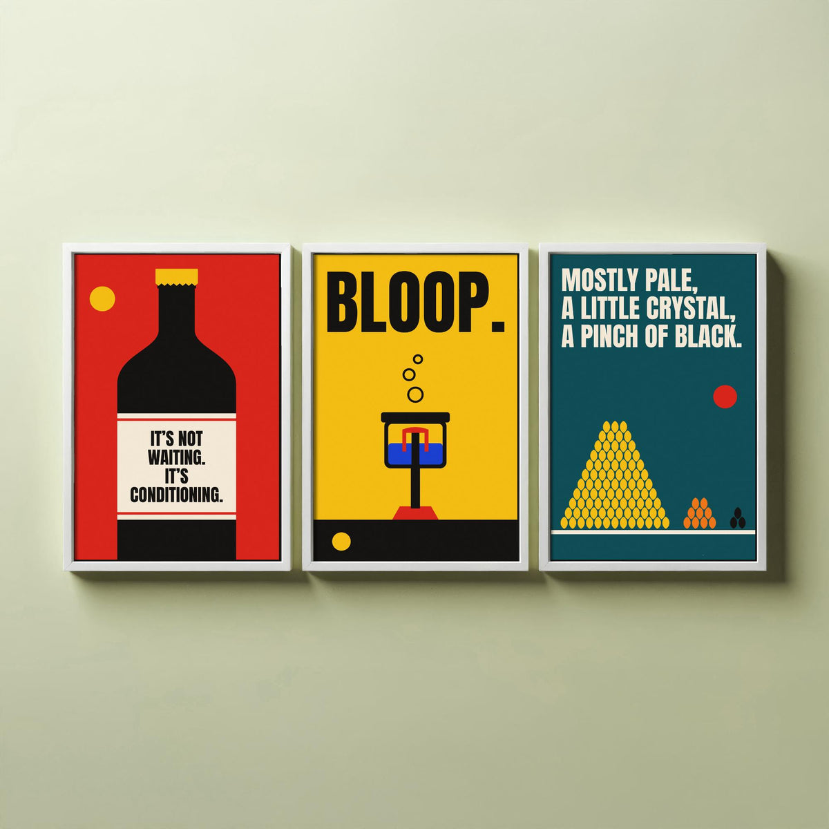 Home Brewing Quotes Set of Three Art Prints - 3 Retro Bauhaus Beer Brewer Posters - Minimalist Kitchen Wall Art Illustration V2