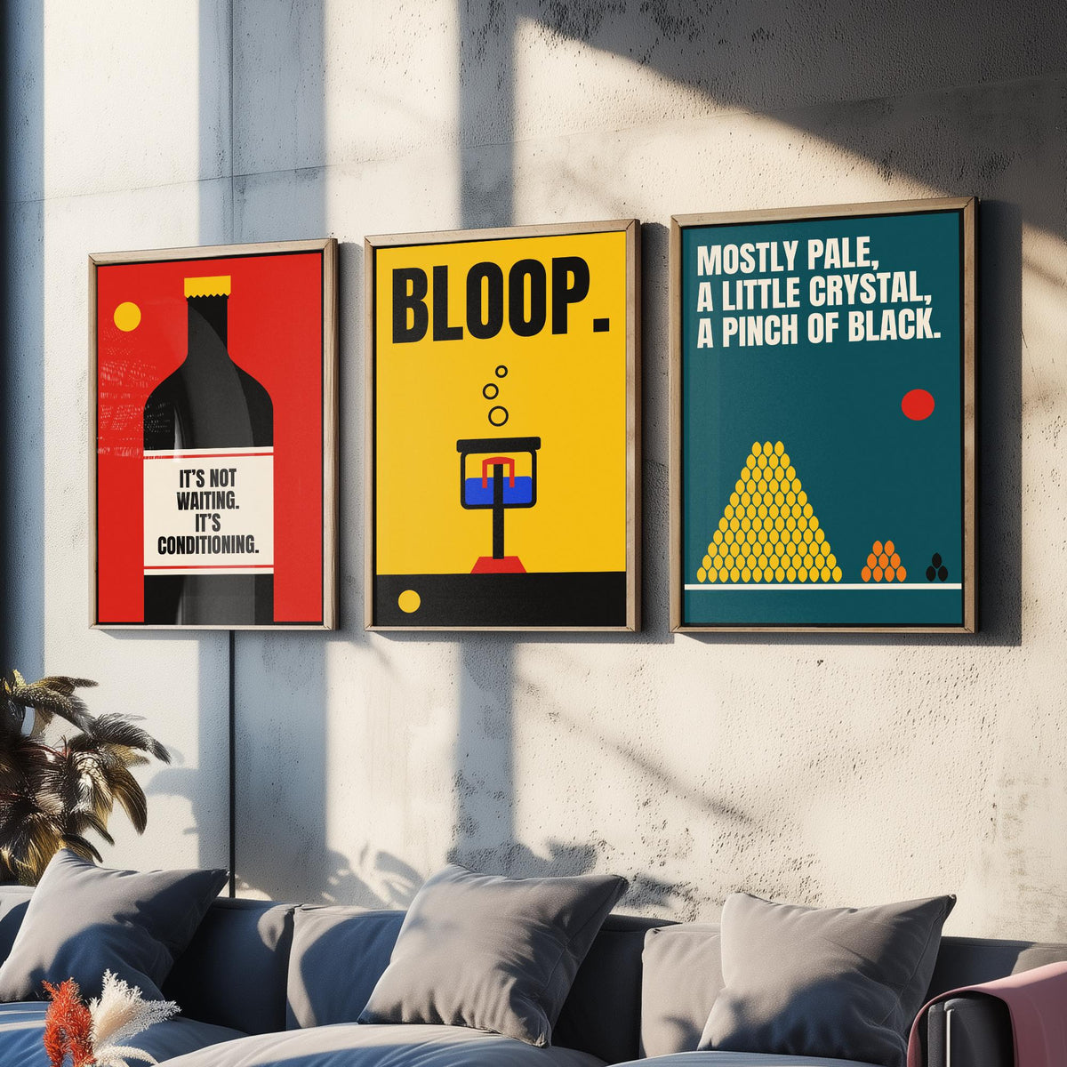 Home Brewing Quotes Set of Three Art Prints - 3 Retro Bauhaus Beer Brewer Posters - Minimalist Kitchen Wall Art Illustration V2
