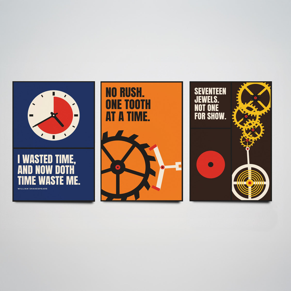 Horology Quotes Set of Three Art Prints - 3 Bauhaus Watchmaking Posters - Minimalist Craft Wall Art Illustration V1