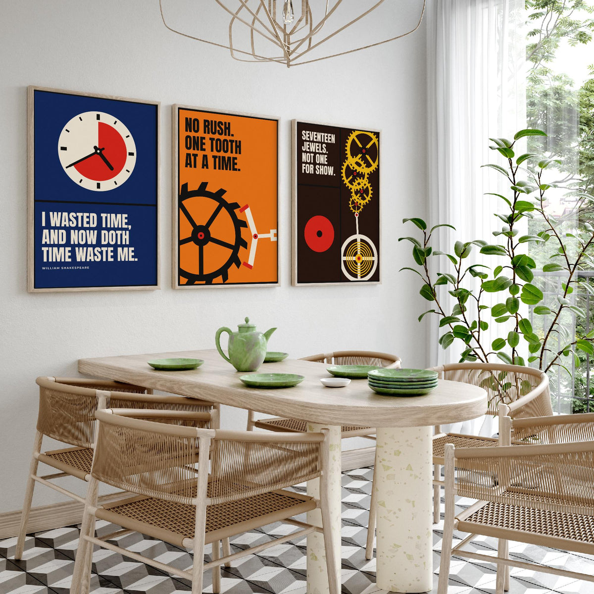 Horology Quotes Set of Three Art Prints - 3 Bauhaus Watchmaking Posters - Minimalist Craft Wall Art Illustration V1