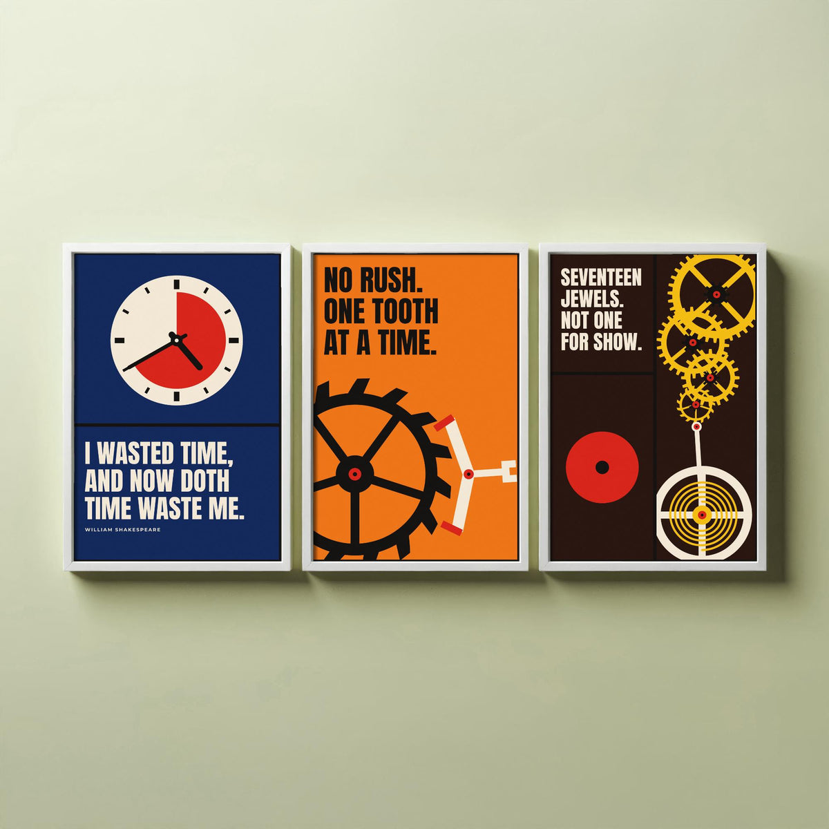Horology Quotes Set of Three Art Prints - 3 Bauhaus Watchmaking Posters - Minimalist Craft Wall Art Illustration V1