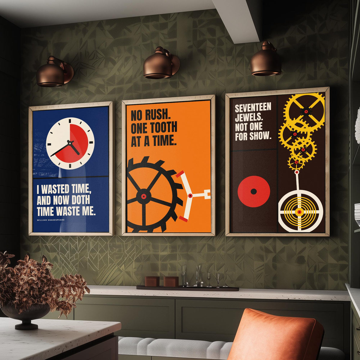 Horology Quotes Set of Three Art Prints - 3 Bauhaus Watchmaking Posters - Minimalist Craft Wall Art Illustration V1