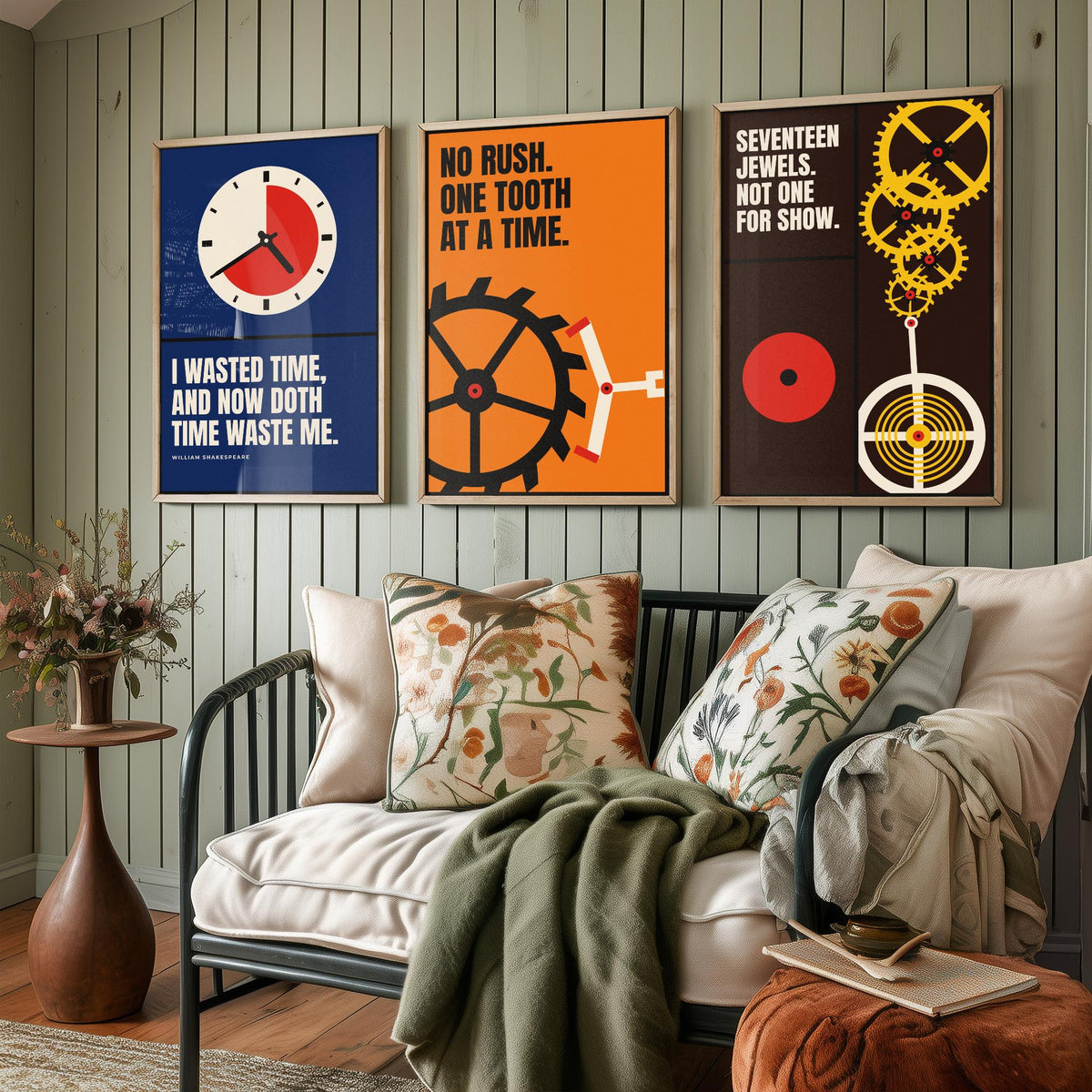 Horology Quotes Set of Three Art Prints - 3 Bauhaus Watchmaking Posters - Minimalist Craft Wall Art Illustration V1