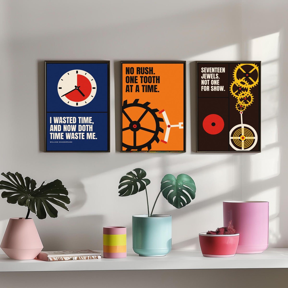 Horology Quotes Set of Three Art Prints - 3 Bauhaus Watchmaking Posters - Minimalist Craft Wall Art Illustration V1