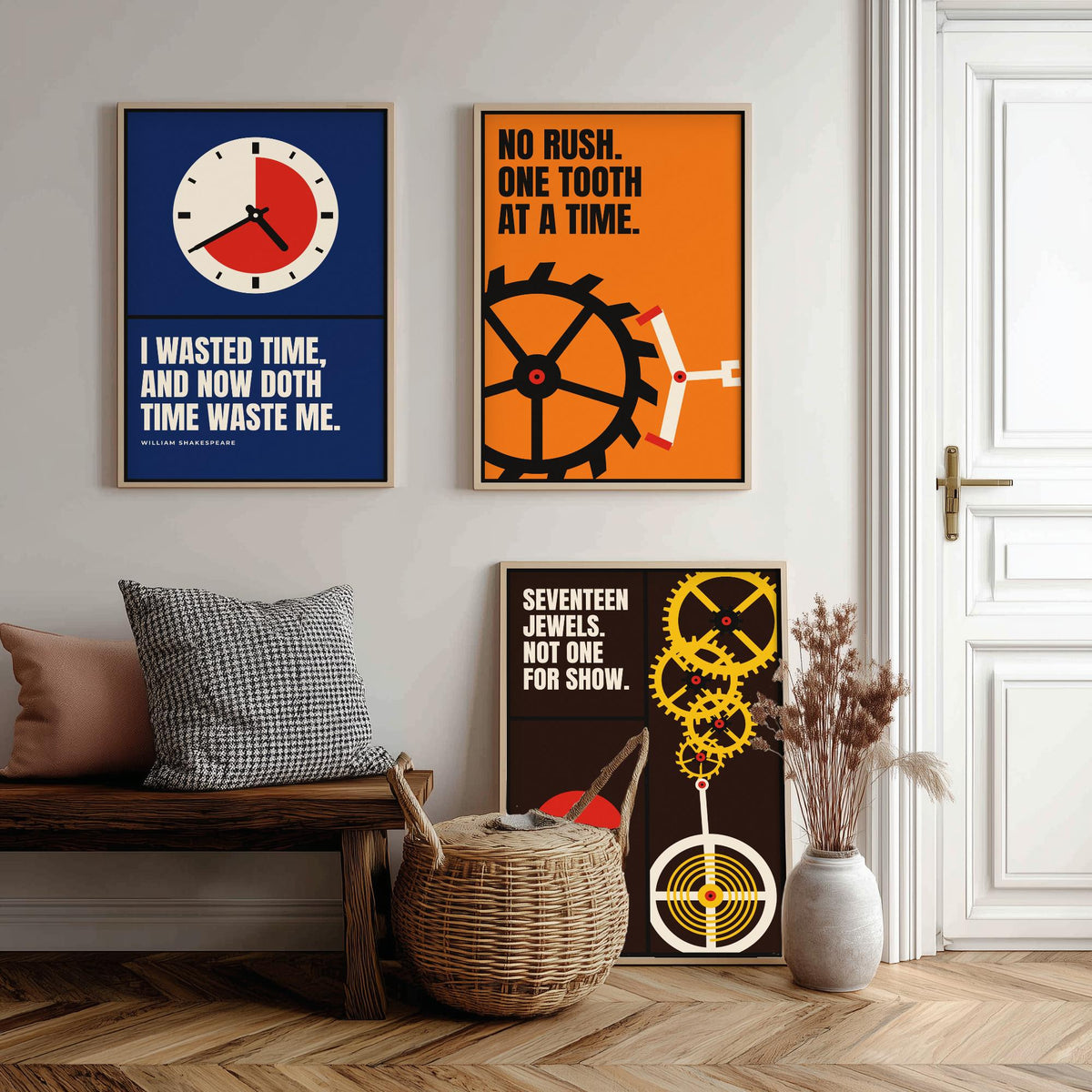 Horology Quotes Set of Three Art Prints - 3 Bauhaus Watchmaking Posters - Minimalist Craft Wall Art Illustration V1