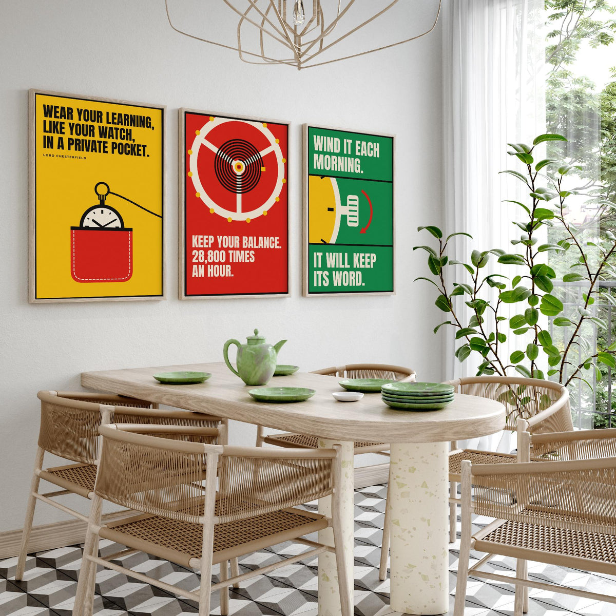 Horology Quotes Set of Three Art Prints - 3 Retro Bauhaus Watchmaking Posters - Minimalist Craft Wall Art Illustration V2