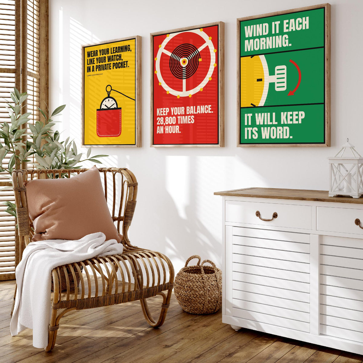 Horology Quotes Set of Three Art Prints - 3 Retro Bauhaus Watchmaking Posters - Minimalist Craft Wall Art Illustration V2
