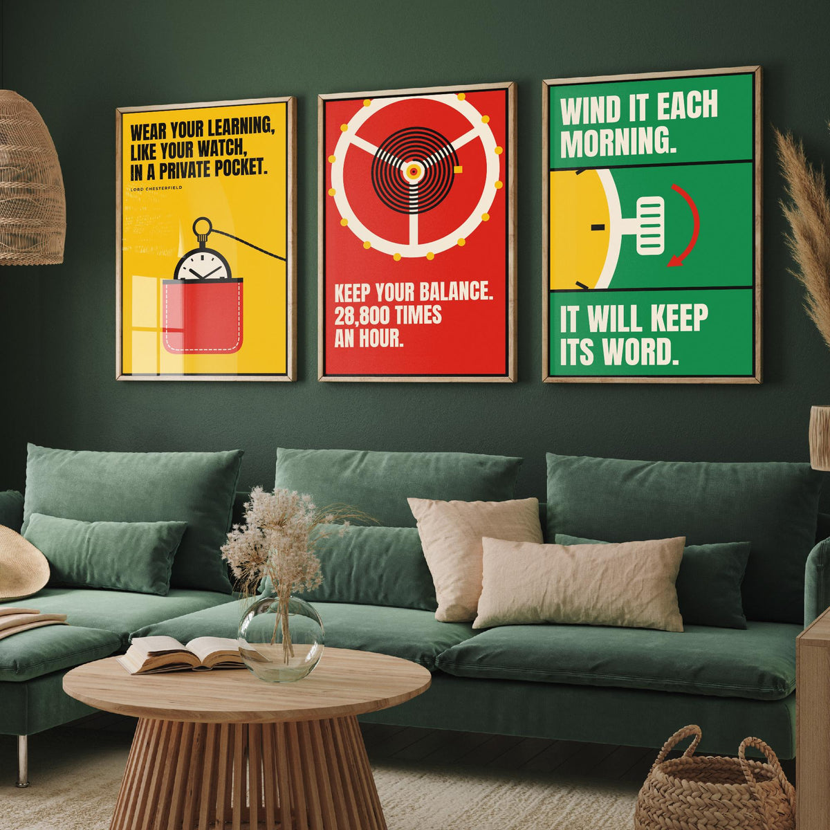 Horology Quotes Set of Three Art Prints - 3 Retro Bauhaus Watchmaking Posters - Minimalist Craft Wall Art Illustration V2