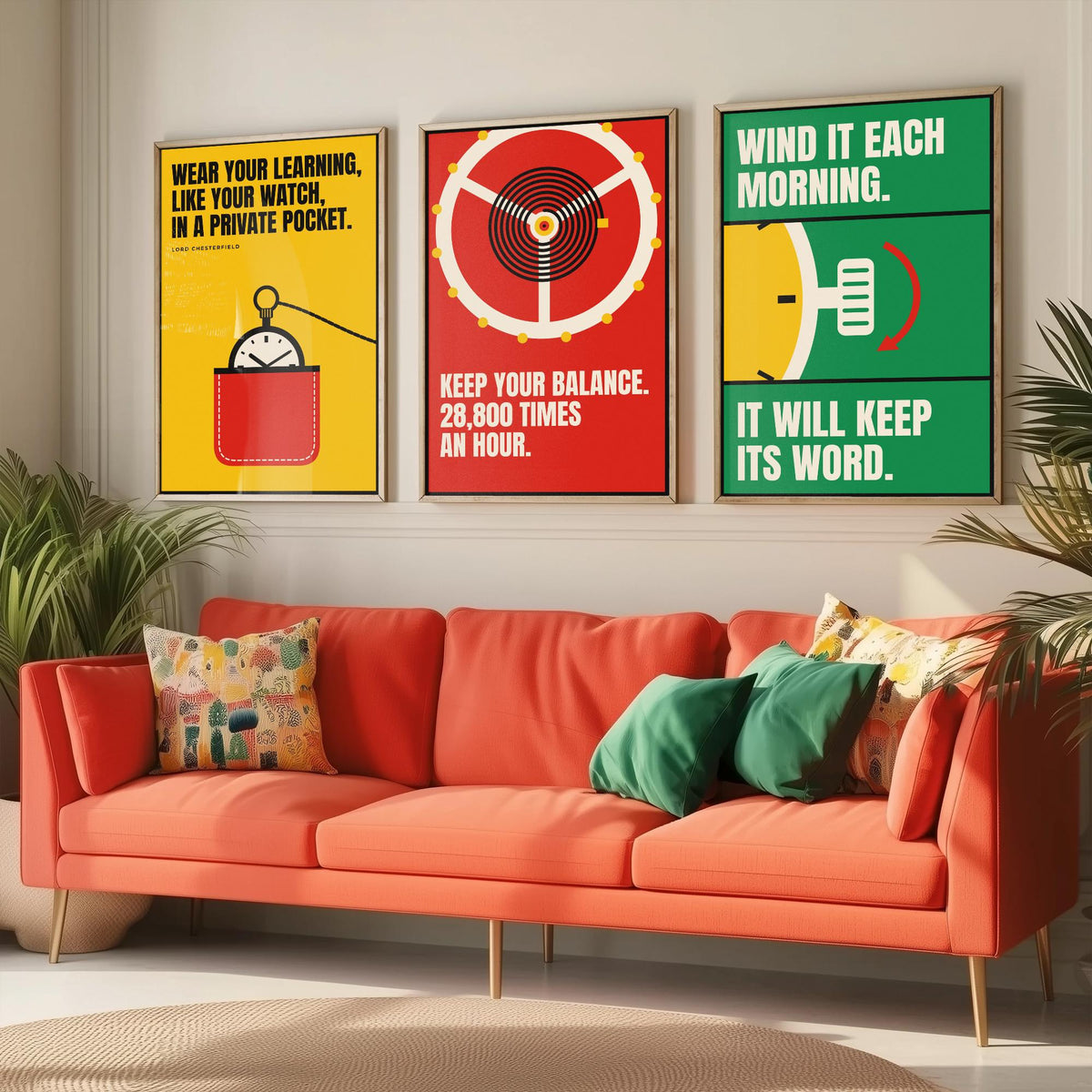 Horology Quotes Set of Three Art Prints - 3 Retro Bauhaus Watchmaking Posters - Minimalist Craft Wall Art Illustration V2