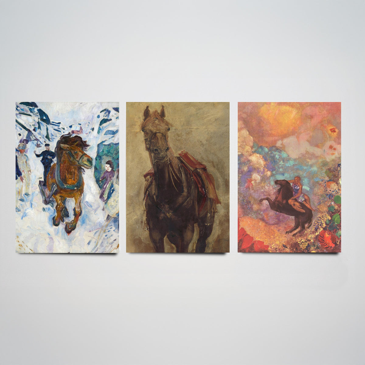 Edvard Munch and Odilon Redon Horses Set of Three Art Prints - Galloping Horse, Standing Horse, Rider - Expressive Painting Poster