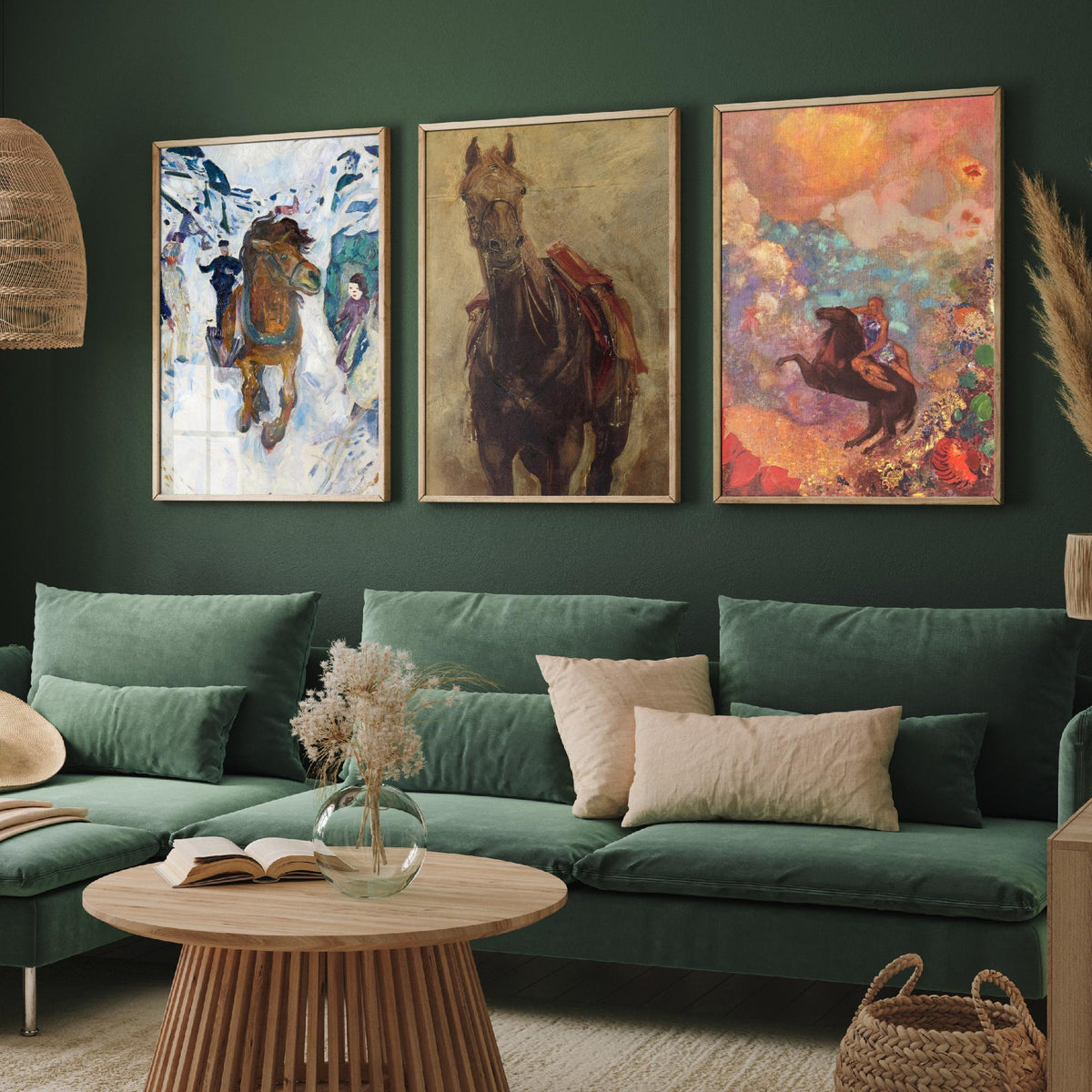 Edvard Munch and Odilon Redon Horses Set of Three Art Prints - Galloping Horse, Standing Horse, Rider - Expressive Painting Poster