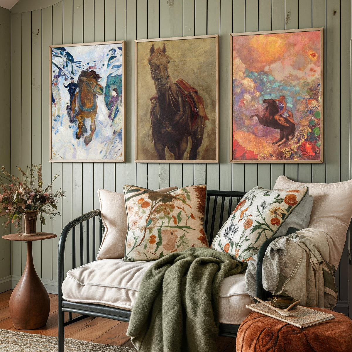 Edvard Munch and Odilon Redon Horses Set of Three Art Prints - Galloping Horse, Standing Horse, Rider - Expressive Painting Poster