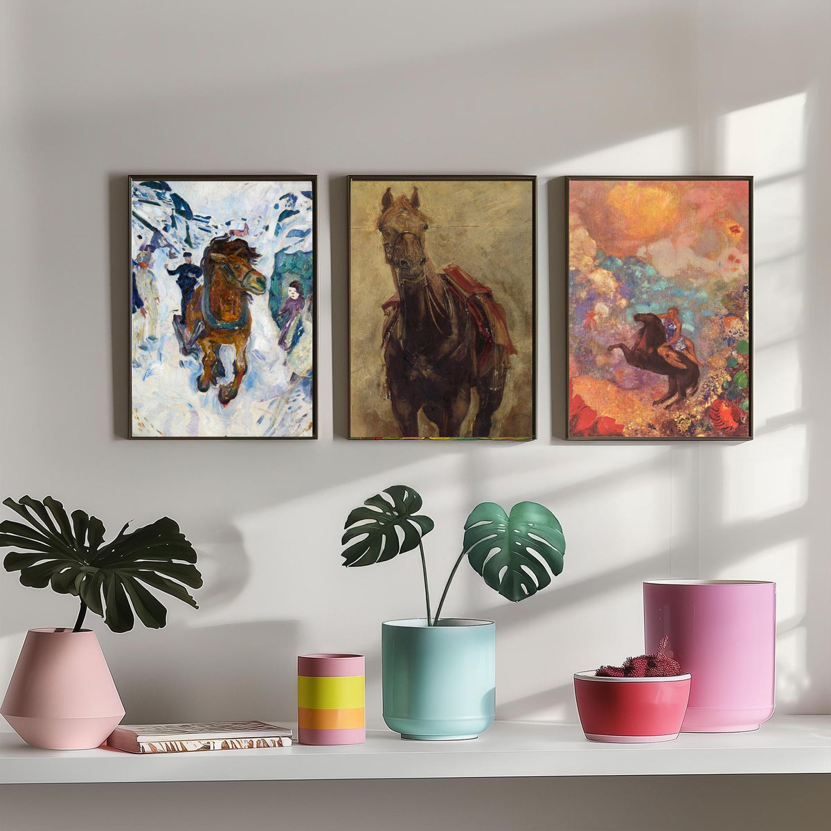 Edvard Munch and Odilon Redon Horses Set of Three Art Prints - Galloping Horse, Standing Horse, Rider - Expressive Painting Poster