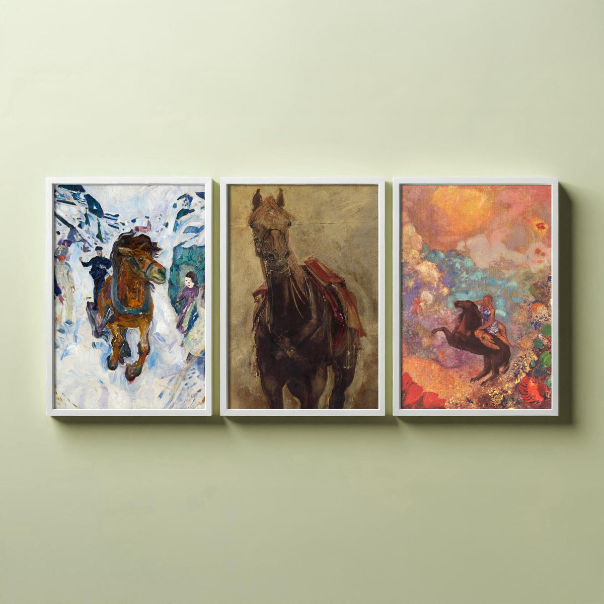 Edvard Munch and Odilon Redon Horses Set of Three Art Prints - Galloping Horse, Standing Horse, Rider - Expressive Painting Poster