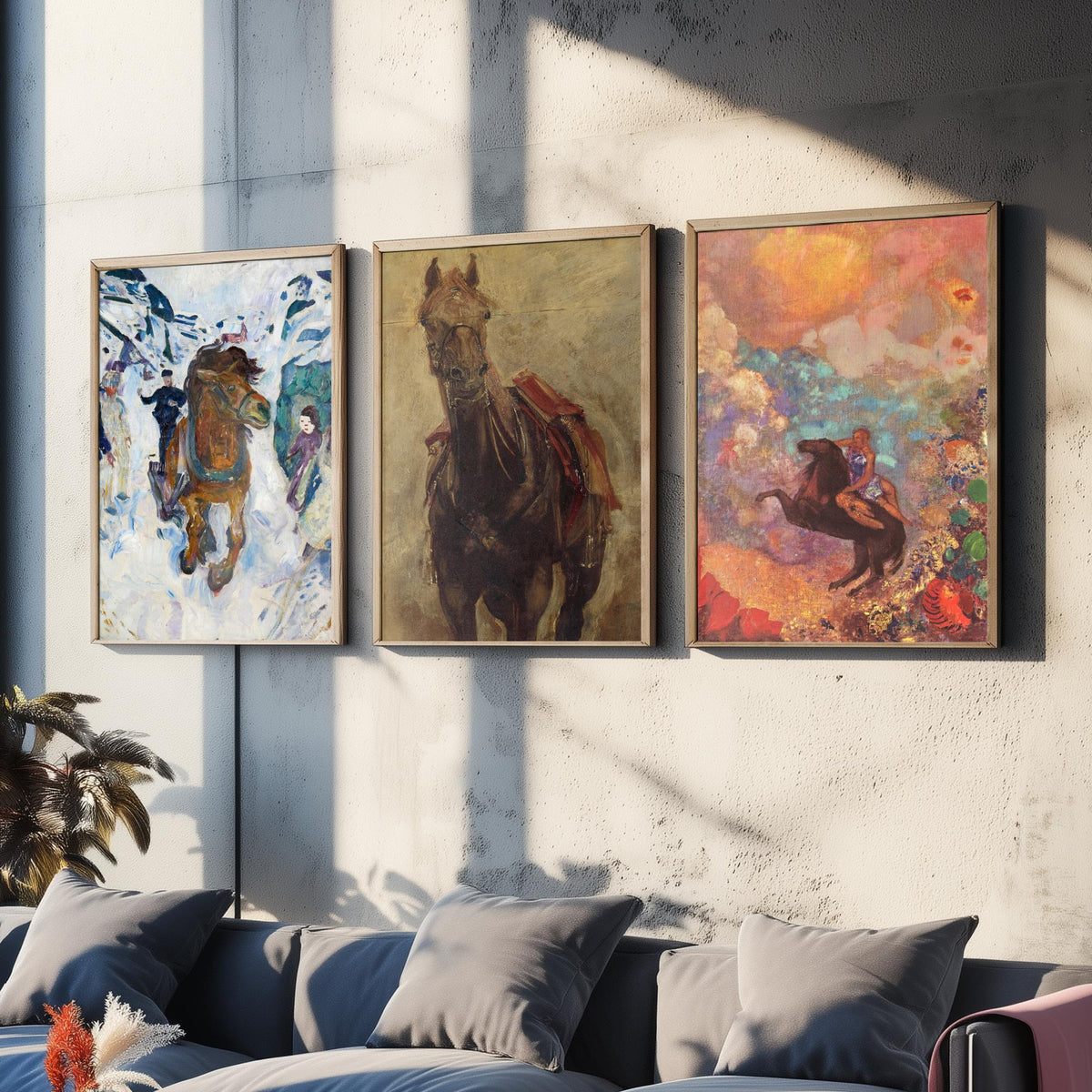 Edvard Munch and Odilon Redon Horses Set of Three Art Prints - Galloping Horse, Standing Horse, Rider - Expressive Painting Poster