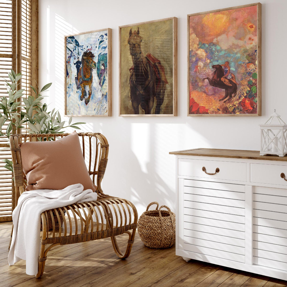Edvard Munch and Odilon Redon Horses Set of Three Art Prints - Galloping Horse, Standing Horse, Rider - Expressive Painting Poster