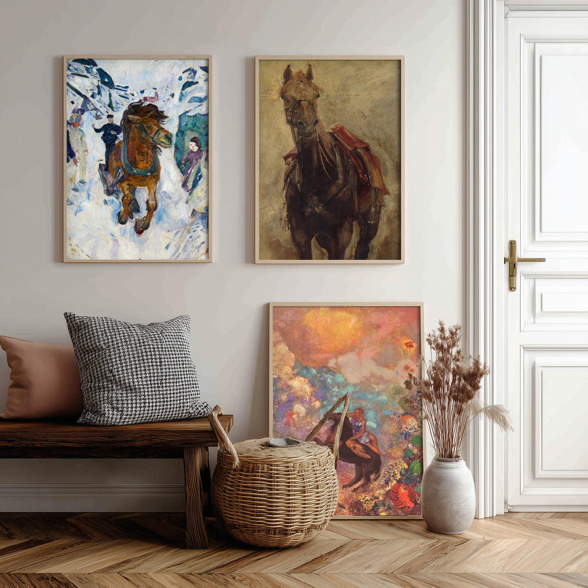 Edvard Munch and Odilon Redon Horses Set of Three Art Prints - Galloping Horse, Standing Horse, Rider - Expressive Painting Poster
