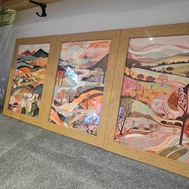 Landscape Illustrations in Pink - Set of Three Abstract Prints - Brecon Beacons Poster Wales