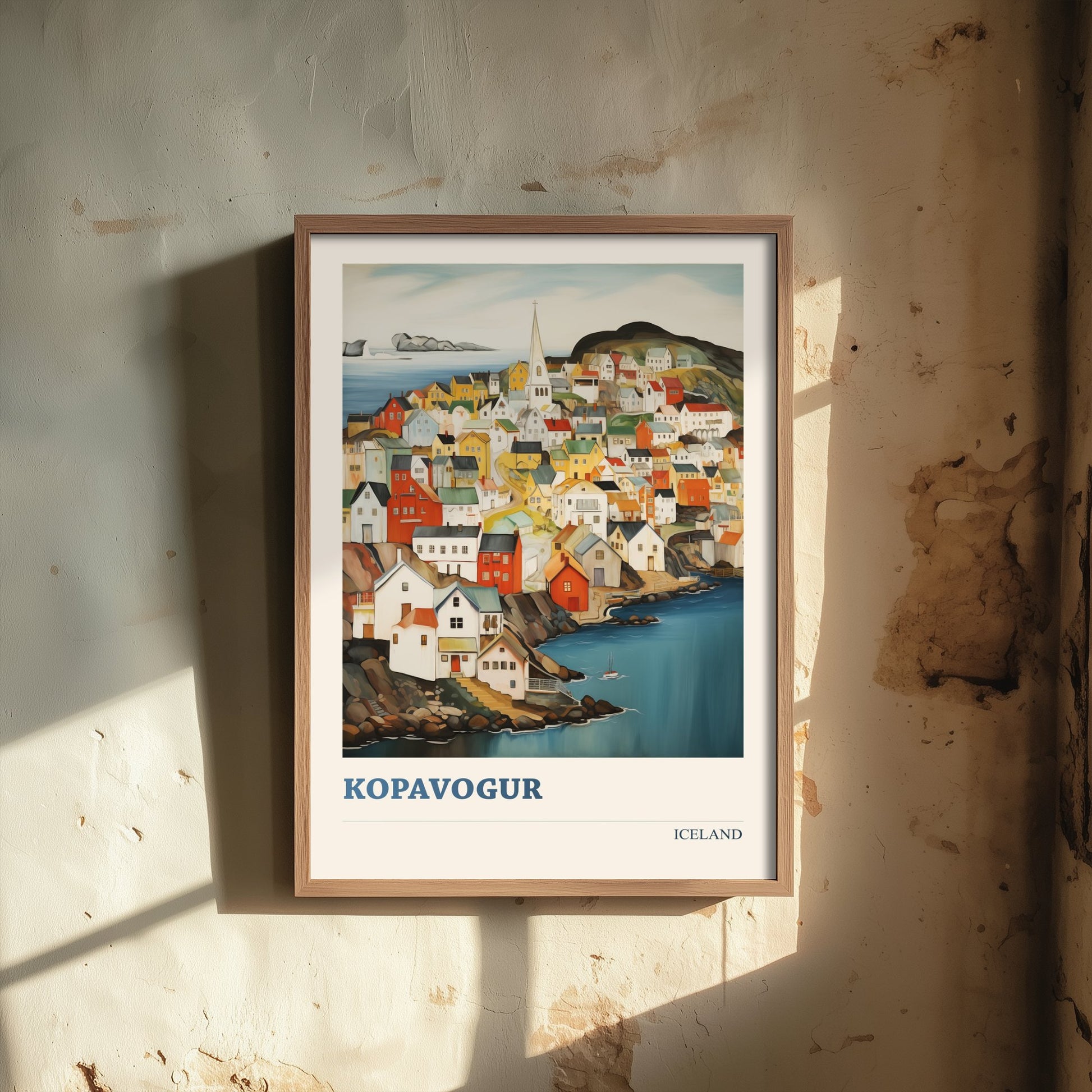 Kopavogur Iceland Travel Poster - Folk Art City Print - Naive Coastal Illustration - Colourful Town 2/3