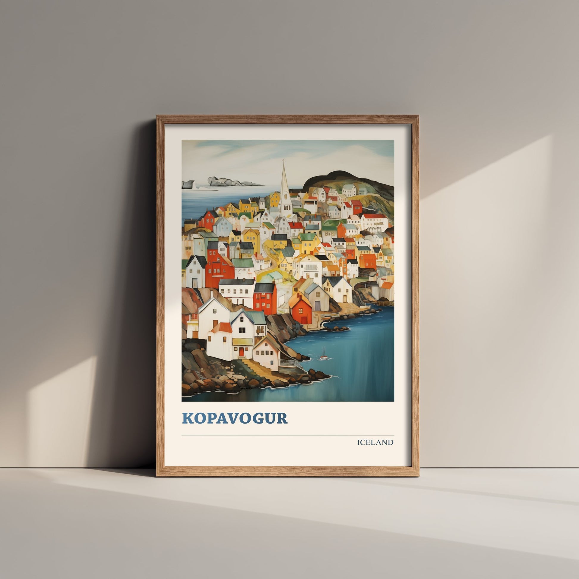 Kopavogur Iceland Travel Poster - Folk Art City Print - Naive Coastal Illustration - Colourful Town 2/3