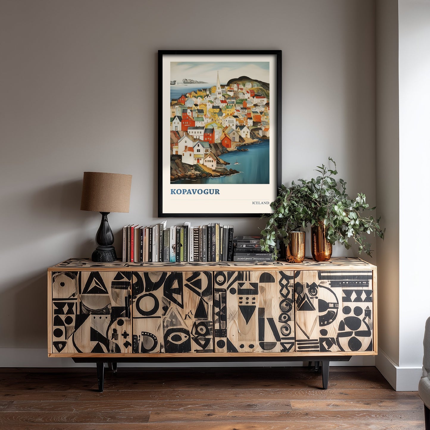 Kopavogur Iceland Travel Poster - Folk Art City Print - Naive Coastal Illustration - Colourful Town 2/3