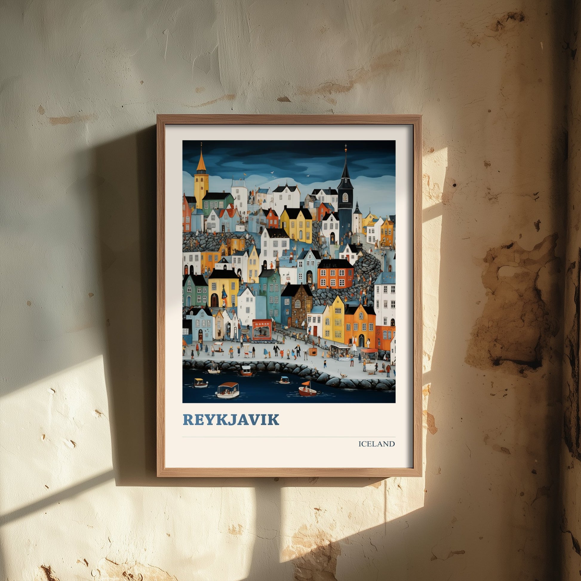 Reykjavik Iceland Travel Poster - Folk Art City Print - Naive Cityscape Illustration - Colourful Harbour 3/3