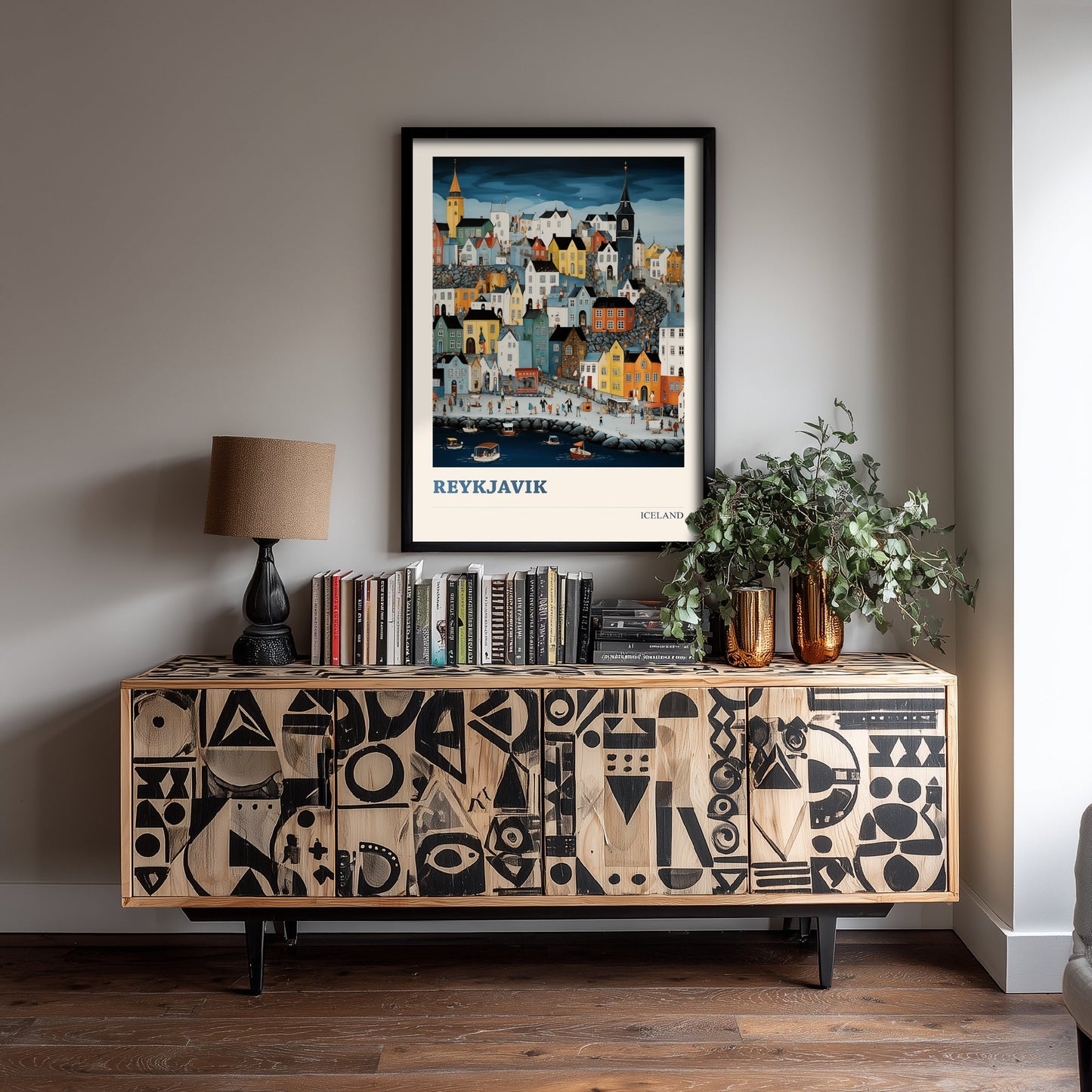 Reykjavik Iceland Travel Poster - Folk Art City Print - Naive Cityscape Illustration - Colourful Harbour 3/3