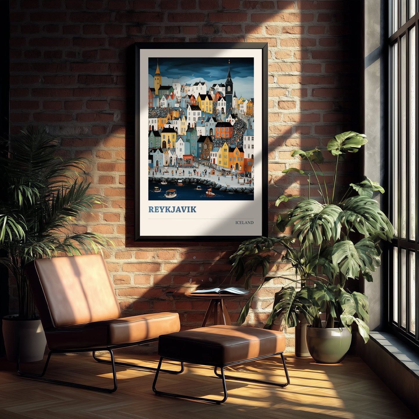 Reykjavik Iceland Travel Poster - Folk Art City Print - Naive Cityscape Illustration - Colourful Harbour 3/3