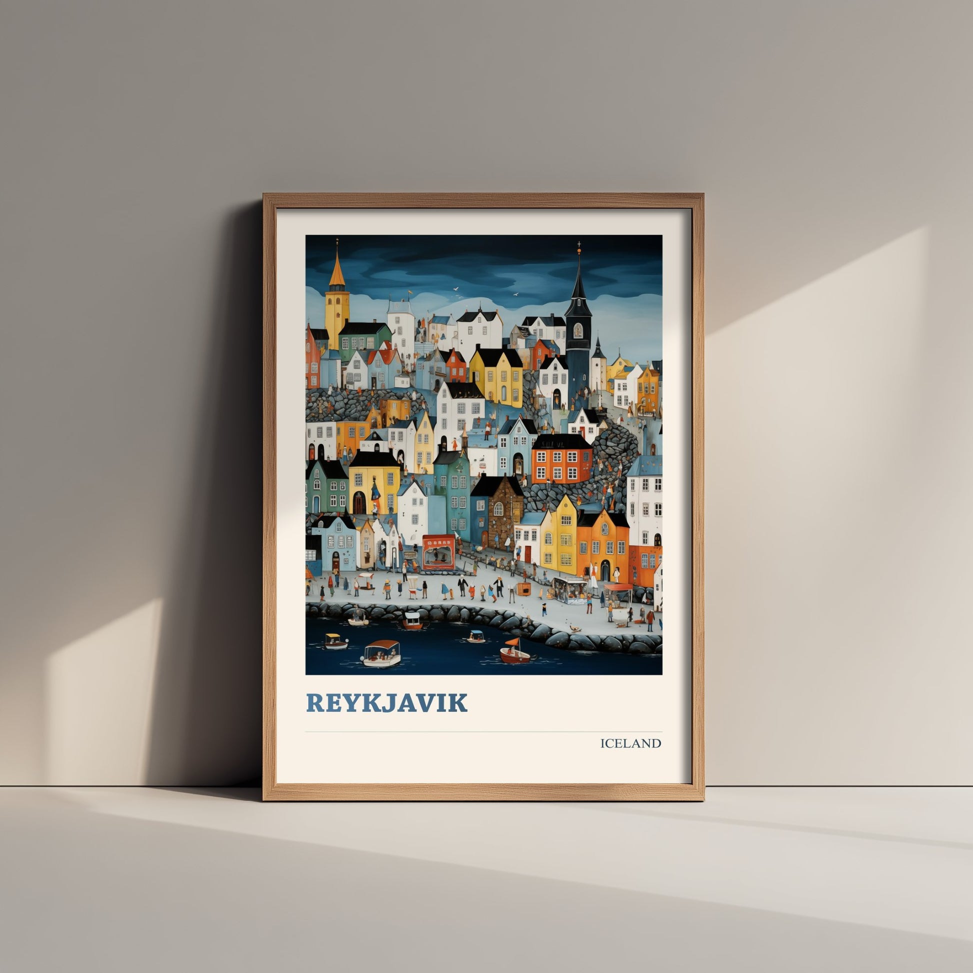 Reykjavik Iceland Travel Poster - Folk Art City Print - Naive Cityscape Illustration - Colourful Harbour 3/3