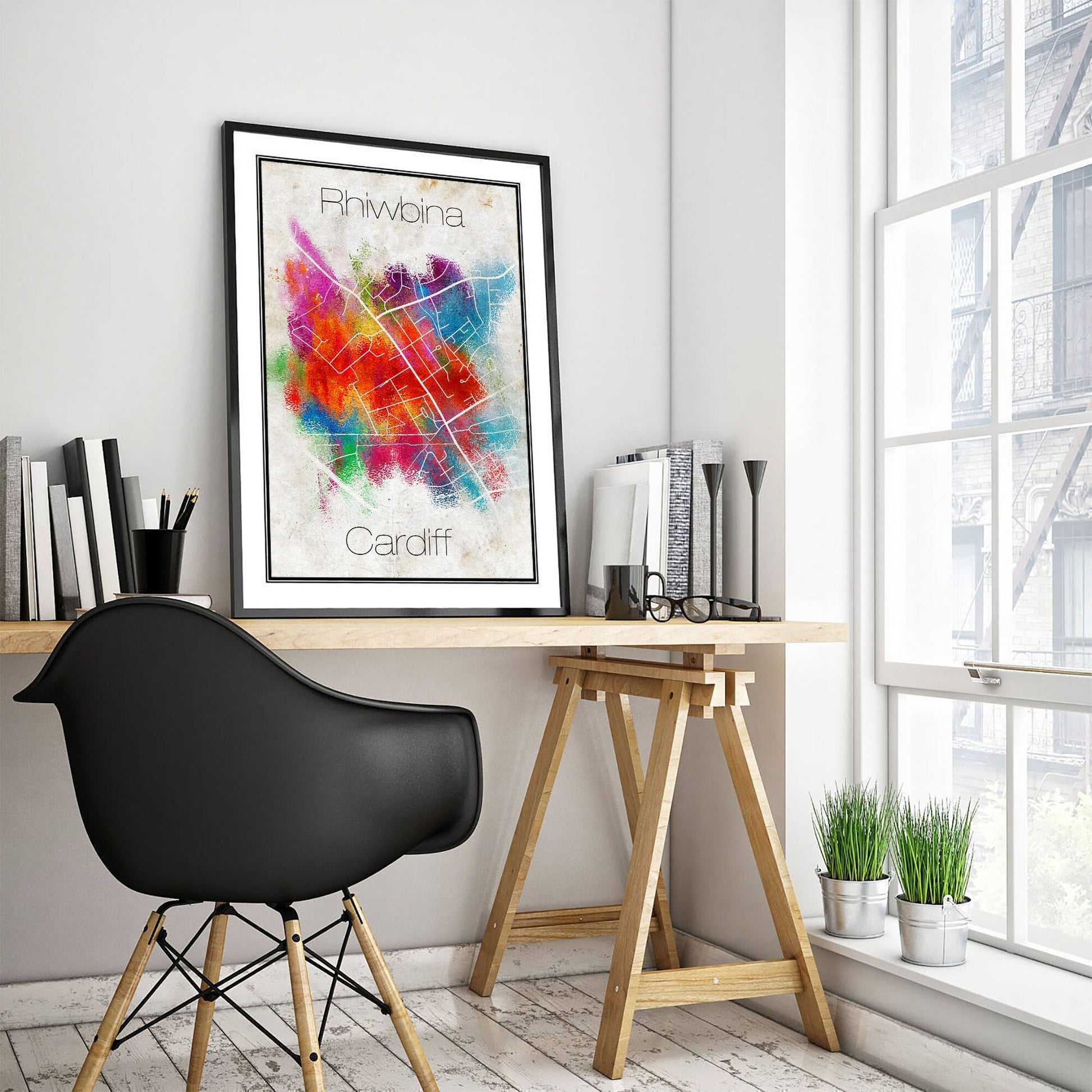 Rhiwbina (Cardiff, Wales) Street Map - Original Art Print - Poster Watercolor Illustration Wall Art Home Decor Gift