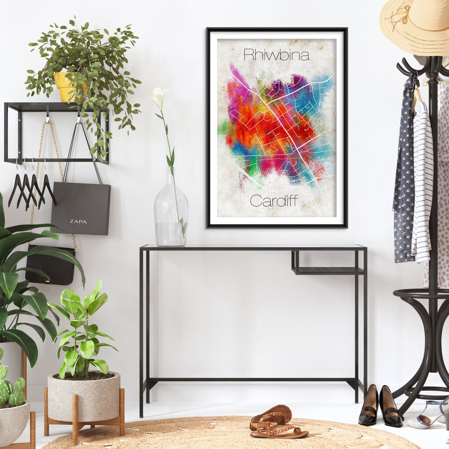 Rhiwbina (Cardiff, Wales) Street Map - Original Art Print - Poster Watercolor Illustration Wall Art Home Decor Gift