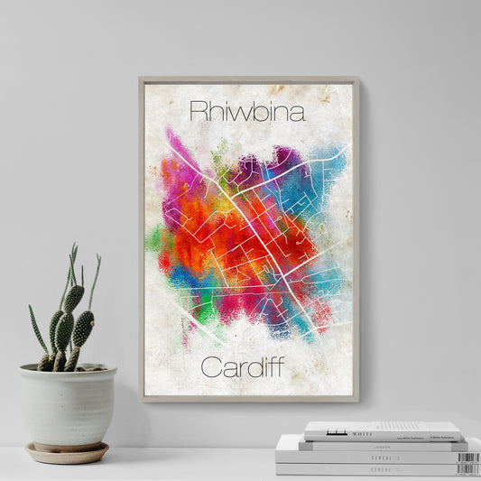 Rhiwbina (Cardiff, Wales) Street Map - Original Art Print - Poster Watercolor Illustration Wall Art Home Decor Gift