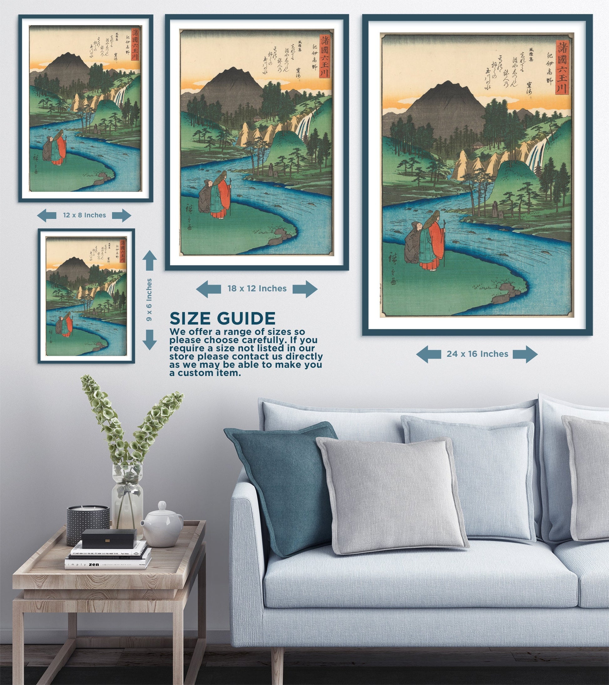 Set of Three Utagawa Hiroshige Water Prints - 3 Classic Paintings - Photo Poster Wall Art Gift Giclée Museum Quality - Jewel River, Seascape