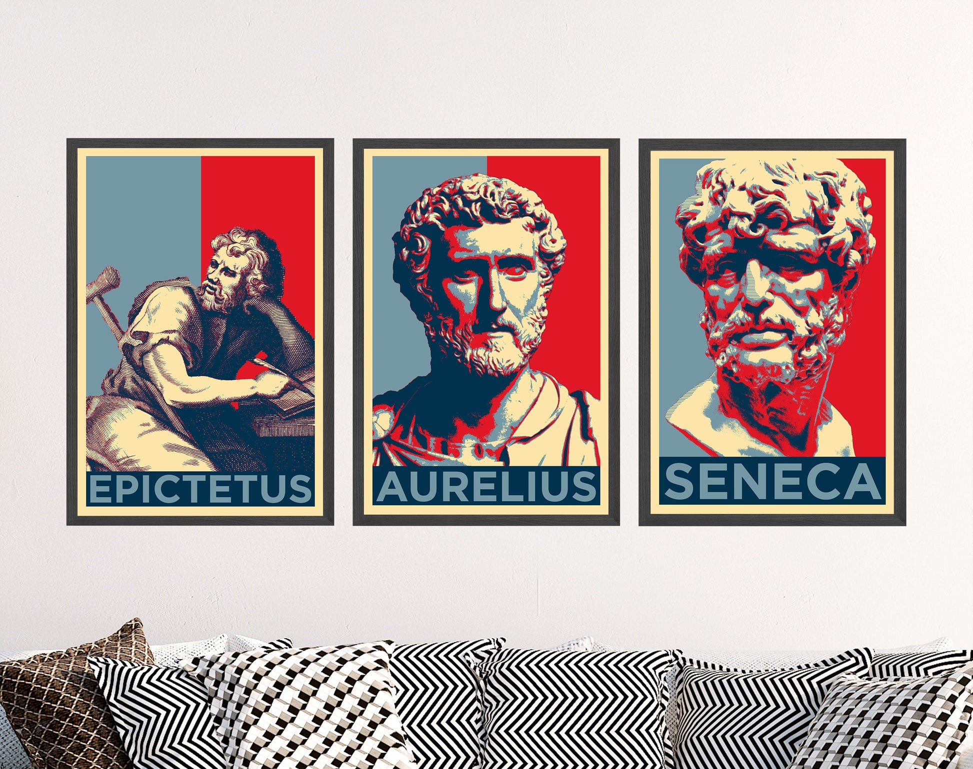 Set of Three Stoic Philosopher Prints - 3 Stoicism Posters - Photo Wall Art Gift Giclée Museum Quality - Marcus Aurelius, Epictetus, Seneca