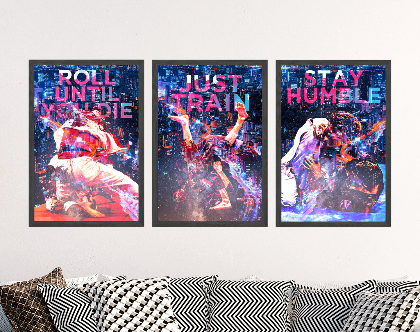 Set of Three Inspirational Jiu-Jitsu Prints - Roll Until You Die, Just Train, Stay Humble - Wall Art for Martial Arts Enthusiasts 3 BJJ MMA