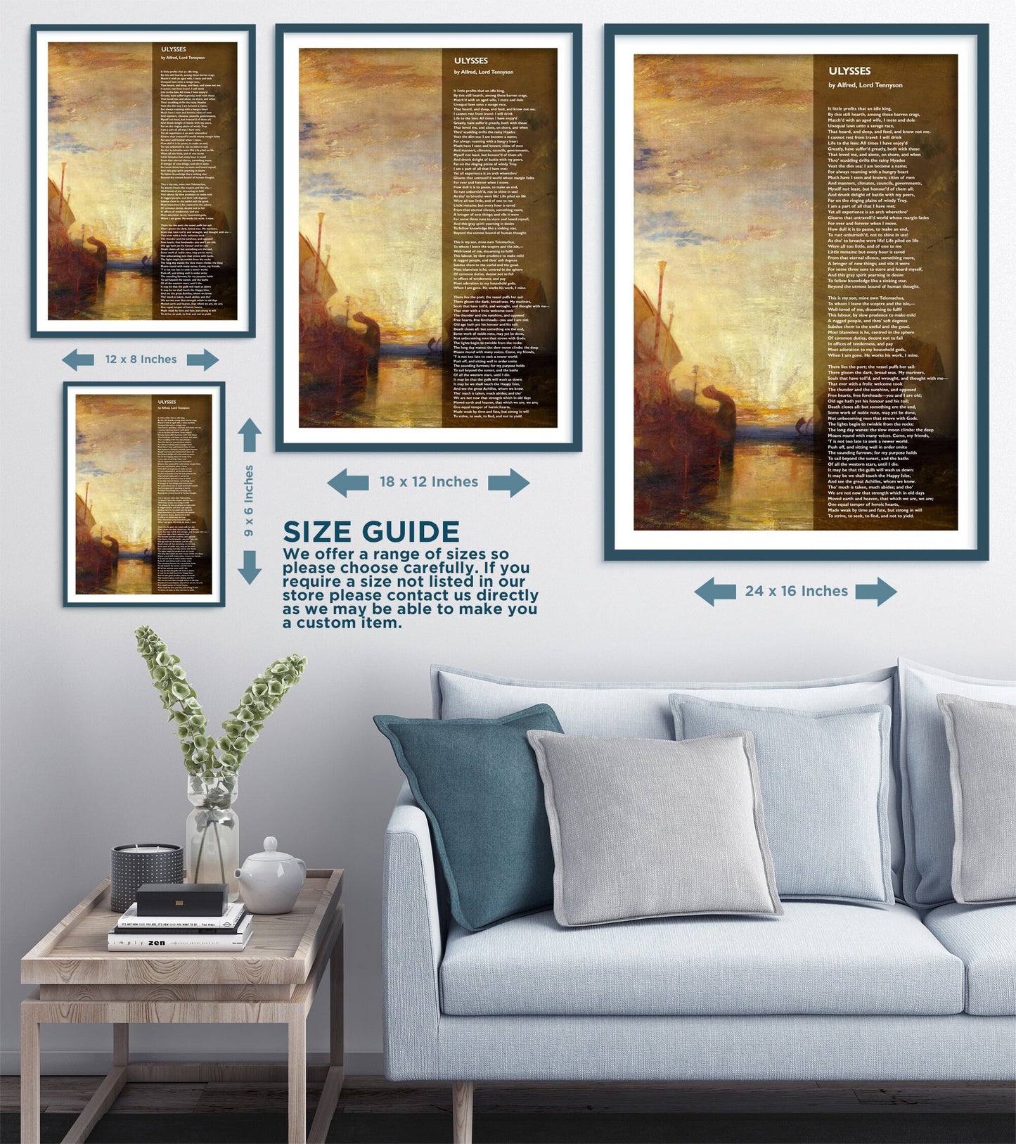 Set of Three Alfred Tennyson Prints - 3 Poem Posters - Photo Wall Art Gift Giclée - Ulysses, The Lady of Shalott, Charge of Light Brigade